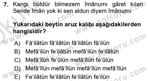 XVI. Yüzyıl Türk Edebiyatı Dersi 2025 - 2026 Yılı Yaz Okulu Sınav Soruları 7. Soru