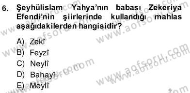 XVII. Yüzyıl Türk Edebiyatı Dersi 2013 - 2014 Yılı (Vize) Ara Sınav Soruları 6. Soru
