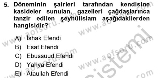 XVII. Yüzyıl Türk Edebiyatı Dersi 2016 - 2017 Yılı (Vize) Ara Sınav Soruları 5. Soru