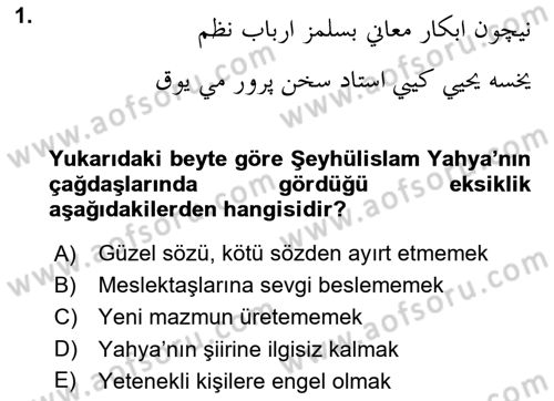 XVII. Yüzyıl Türk Edebiyatı Dersi 2017 - 2018 Yılı (Vize) Ara Sınav Soruları 1. Soru