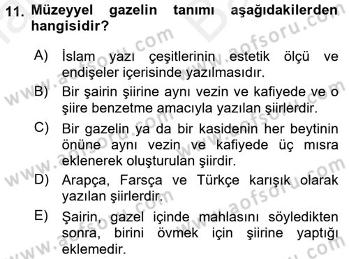 XVII. Yüzyıl Türk Edebiyatı Dersi 2017 - 2018 Yılı (Vize) Ara Sınav Soruları 11. Soru