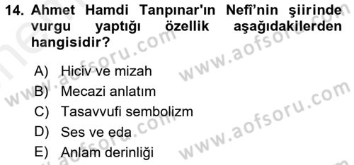 XVII. Yüzyıl Türk Edebiyatı Dersi 2017 - 2018 Yılı (Vize) Ara Sınav Soruları 14. Soru
