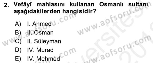 XVII. Yüzyıl Türk Edebiyatı Dersi 2017 - 2018 Yılı (Vize) Ara Sınav Soruları 2. Soru