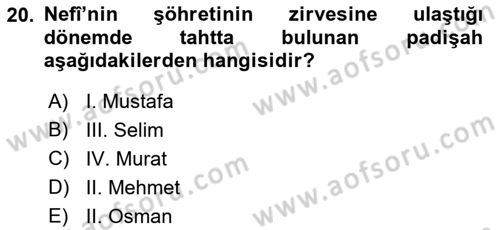 XVII. Yüzyıl Türk Edebiyatı Dersi 2017 - 2018 Yılı (Vize) Ara Sınav Soruları 20. Soru