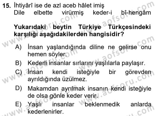 XVII. Yüzyıl Türk Edebiyatı Dersi 2017 - 2018 Yılı (Final) Dönem Sonu Sınav Soruları 15. Soru