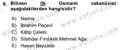 XVII. Yüzyıl Türk Edebiyatı Dersi 2017 - 2018 Yılı (Final) Dönem Sonu Sınav Soruları 6. Soru