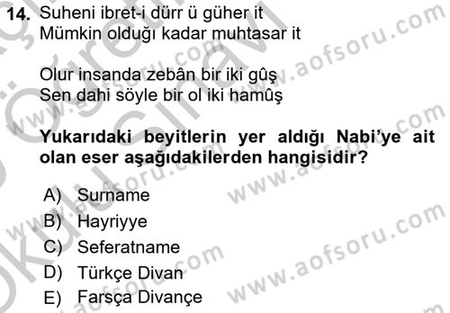 XVII. Yüzyıl Türk Edebiyatı Dersi 2018 - 2019 Yılı Yaz Okulu Sınav Soruları 14. Soru
