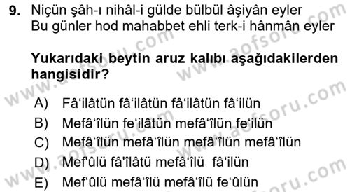 XVII. Yüzyıl Türk Edebiyatı Dersi 2018 - 2019 Yılı Yaz Okulu Sınav Soruları 9. Soru