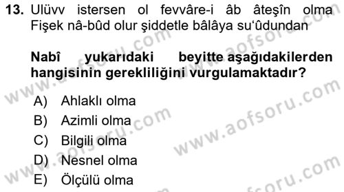 XVII. Yüzyıl Türk Edebiyatı Dersi 2020 - 2021 Yılı Yaz Okulu Sınavı 13. Soru