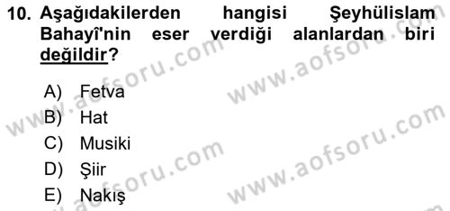 XVII. Yüzyıl Türk Edebiyatı Dersi 2021 - 2022 Yılı (Vize) Ara Sınav Soruları 10. Soru