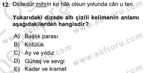 XVII. Yüzyıl Türk Edebiyatı Dersi 2021 - 2022 Yılı (Vize) Ara Sınav Soruları 12. Soru