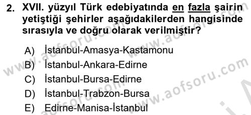 XVII. Yüzyıl Türk Edebiyatı Dersi 2021 - 2022 Yılı (Vize) Ara Sınav Soruları 2. Soru