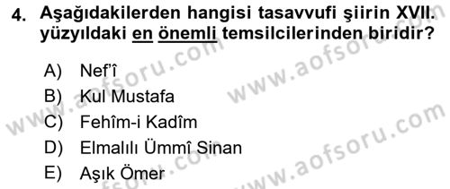 XVII. Yüzyıl Türk Edebiyatı Dersi 2021 - 2022 Yılı (Vize) Ara Sınav Soruları 4. Soru
