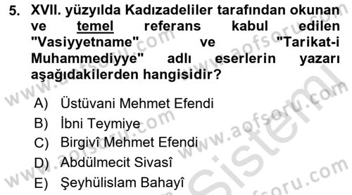 XVII. Yüzyıl Türk Edebiyatı Dersi 2021 - 2022 Yılı (Vize) Ara Sınav Soruları 5. Soru
