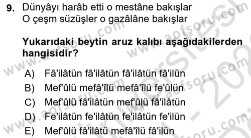 XVII. Yüzyıl Türk Edebiyatı Dersi 2021 - 2022 Yılı (Vize) Ara Sınav Soruları 9. Soru