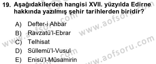 XVII. Yüzyıl Türk Edebiyatı Dersi 2021 - 2022 Yılı (Final) Dönem Sonu Sınavı 19. Soru