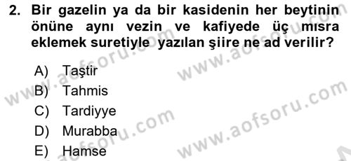 XVII. Yüzyıl Türk Edebiyatı Dersi 2023 - 2024 Yılı (Final) Dönem Sonu Sınav Soruları 2. Soru