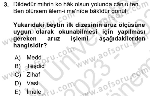 XVII. Yüzyıl Türk Edebiyatı Dersi 2023 - 2024 Yılı (Final) Dönem Sonu Sınav Soruları 3. Soru
