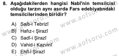 XVII. Yüzyıl Türk Edebiyatı Dersi 2023 - 2024 Yılı (Final) Dönem Sonu Sınav Soruları 8. Soru