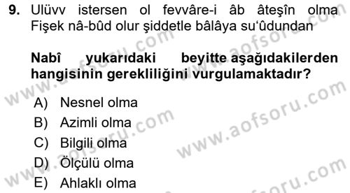 XVII. Yüzyıl Türk Edebiyatı Dersi 2023 - 2024 Yılı (Final) Dönem Sonu Sınav Soruları 9. Soru