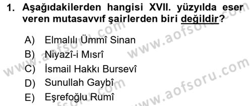 XVII. Yüzyıl Türk Edebiyatı Dersi 2024 - 2025 Yılı (Vize) Ara Sınav Soruları 1. Soru