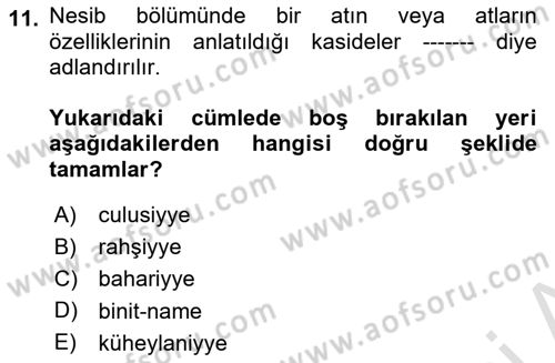 XVII. Yüzyıl Türk Edebiyatı Dersi 2024 - 2025 Yılı (Vize) Ara Sınav Soruları 11. Soru