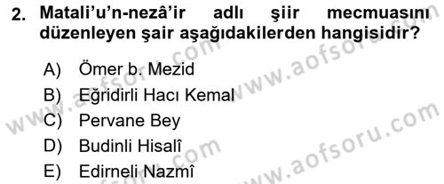 XVII. Yüzyıl Türk Edebiyatı Dersi 2024 - 2025 Yılı (Vize) Ara Sınav Soruları 2. Soru