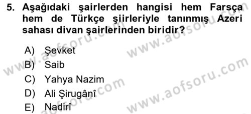 XVII. Yüzyıl Türk Edebiyatı Dersi 2024 - 2025 Yılı (Vize) Ara Sınav Soruları 5. Soru