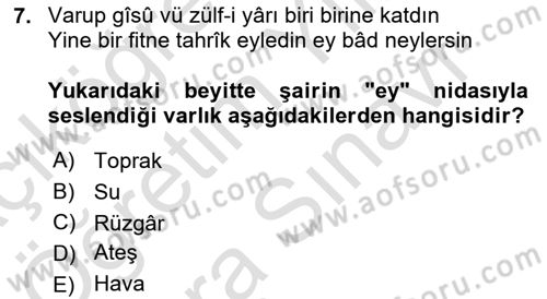 XVII. Yüzyıl Türk Edebiyatı Dersi 2024 - 2025 Yılı (Vize) Ara Sınav Soruları 7. Soru