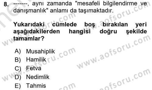 XVII. Yüzyıl Türk Edebiyatı Dersi 2024 - 2025 Yılı (Vize) Ara Sınav Soruları 8. Soru
