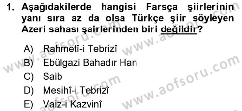 XVII. Yüzyıl Türk Edebiyatı Dersi 2024 - 2025 Yılı (Final) Dönem Sonu Sınav Soruları 1. Soru