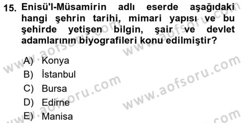 XVII. Yüzyıl Türk Edebiyatı Dersi 2024 - 2025 Yılı (Final) Dönem Sonu Sınav Soruları 15. Soru