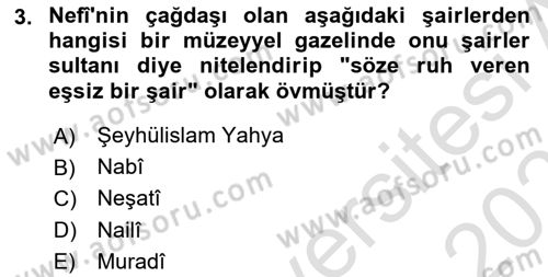 XVII. Yüzyıl Türk Edebiyatı Dersi 2024 - 2025 Yılı (Final) Dönem Sonu Sınav Soruları 3. Soru