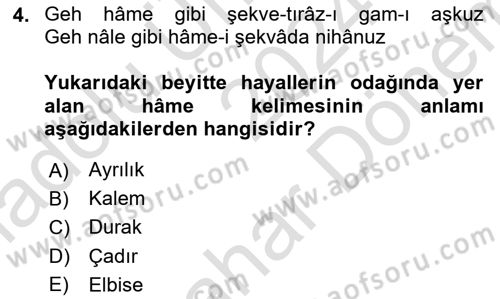 XVII. Yüzyıl Türk Edebiyatı Dersi 2024 - 2025 Yılı (Final) Dönem Sonu Sınav Soruları 4. Soru