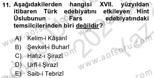 XVII. Yüzyıl Türk Edebiyatı Dersi 2024 - 2025 Yılı Yaz Okulu Sınav Soruları 11. Soru