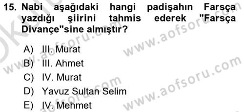 XVII. Yüzyıl Türk Edebiyatı Dersi 2024 - 2025 Yılı Yaz Okulu Sınav Soruları 15. Soru