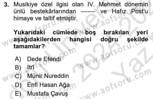 XVII. Yüzyıl Türk Edebiyatı Dersi 2024 - 2025 Yılı Yaz Okulu Sınav Soruları 3. Soru