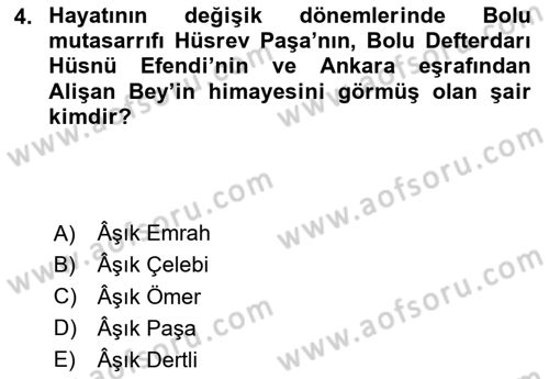 XVII. Yüzyıl Türk Edebiyatı Dersi 2024 - 2025 Yılı Yaz Okulu Sınav Soruları 4. Soru
