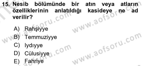 XVII. Yüzyıl Türk Edebiyatı Dersi 2025 - 2026 Yılı (Vize) Ara Sınav Soruları 15. Soru