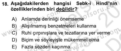 XVII. Yüzyıl Türk Edebiyatı Dersi 2025 - 2026 Yılı (Vize) Ara Sınav Soruları 18. Soru