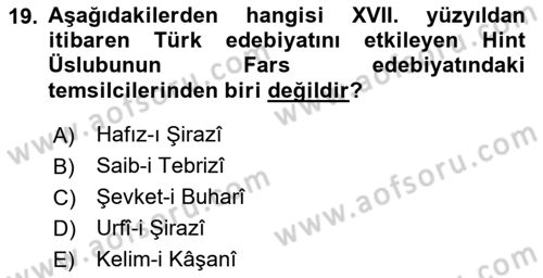 XVII. Yüzyıl Türk Edebiyatı Dersi 2025 - 2026 Yılı (Vize) Ara Sınav Soruları 19. Soru
