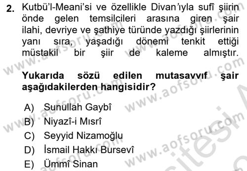 XVII. Yüzyıl Türk Edebiyatı Dersi 2025 - 2026 Yılı (Vize) Ara Sınav Soruları 2. Soru