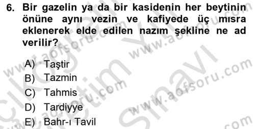 XVII. Yüzyıl Türk Edebiyatı Dersi 2025 - 2026 Yılı (Vize) Ara Sınav Soruları 6. Soru
