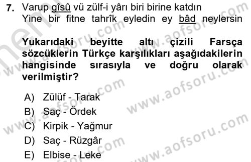 XVII. Yüzyıl Türk Edebiyatı Dersi 2025 - 2026 Yılı (Vize) Ara Sınav Soruları 7. Soru