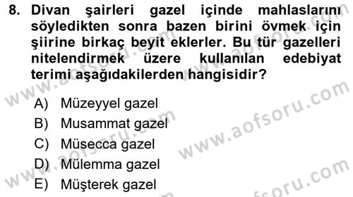 XVII. Yüzyıl Türk Edebiyatı Dersi 2025 - 2026 Yılı (Vize) Ara Sınav Soruları 8. Soru