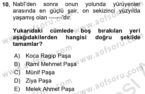 XVII. Yüzyıl Türk Edebiyatı Dersi 2025 - 2026 Yılı (Final) Dönem Sonu Sınav Soruları 10. Soru