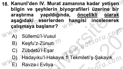 XVII. Yüzyıl Türk Edebiyatı Dersi 2025 - 2026 Yılı (Final) Dönem Sonu Sınav Soruları 18. Soru