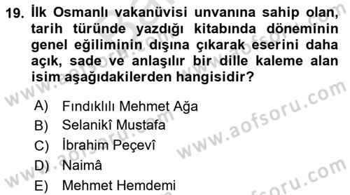 XVII. Yüzyıl Türk Edebiyatı Dersi 2025 - 2026 Yılı (Final) Dönem Sonu Sınav Soruları 19. Soru