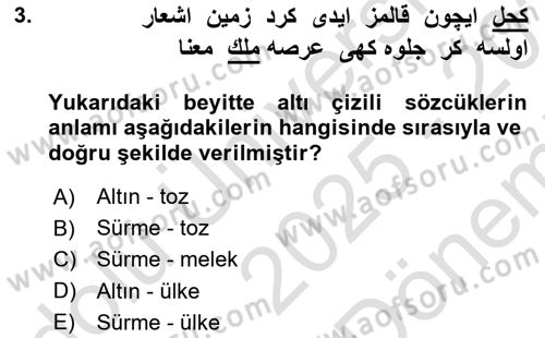 XVII. Yüzyıl Türk Edebiyatı Dersi 2025 - 2026 Yılı (Final) Dönem Sonu Sınav Soruları 3. Soru