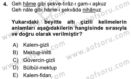 XVII. Yüzyıl Türk Edebiyatı Dersi 2025 - 2026 Yılı (Final) Dönem Sonu Sınav Soruları 4. Soru